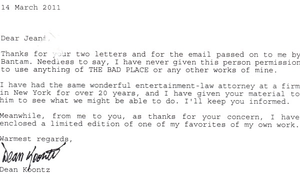 Dean Koontz letter